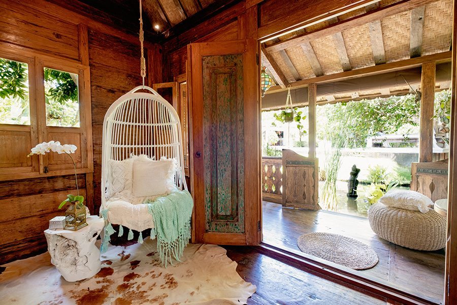 Joglo hanging chair, beautiful bedroom, Bali retreats, Bliss Sanctuary For Women, New Canggu Sanctuary