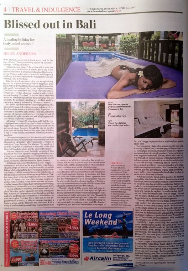 The Weekend Australian: Bliss out in Bail – A healing holiday for body, mind and soul.