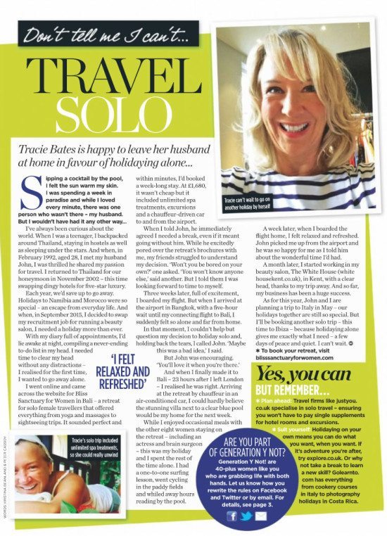 Woman Magazine: Don’t tell me I can’t... travel solo