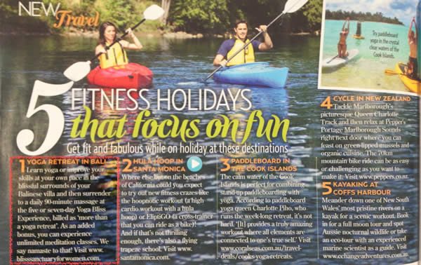 New Idea Magazine: 5 fitness retreat holidays that focus on fun - 1. Yoga retreat in Bali, Bliss Sanctuary For Women