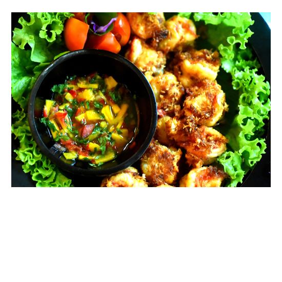 Delicious Healthy Food is unlimited at Bliss Bali Retreat -Coconut Prawns