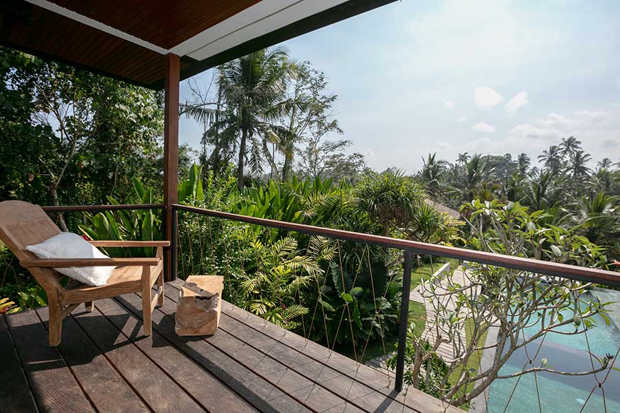 Balcony overlooking pool spa Ubud
