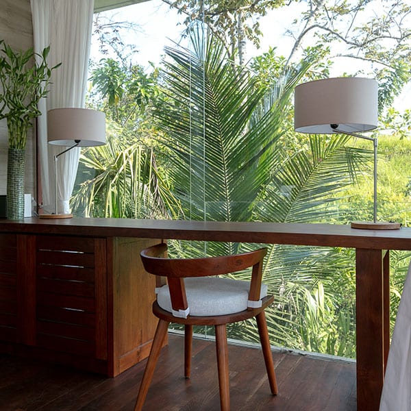 Desk overlooking rainforest in Bali Ubud Retreat