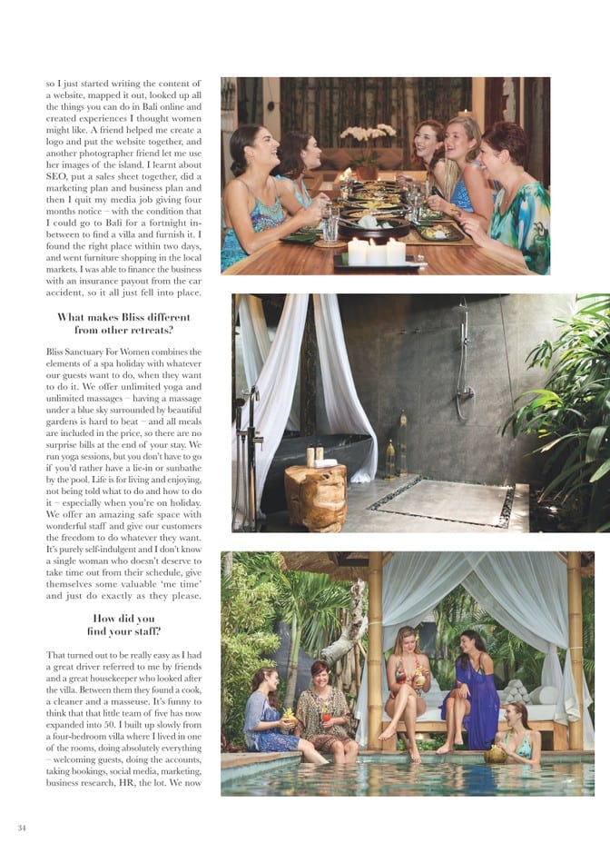 Venus Magazine - She Sells Sanctuary Article page 3 - Zoe Watson discusses opening Ubud retreat and running Bali retreats