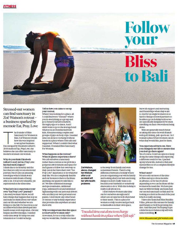 magazine clipping - woman performing yoga on Bali beach