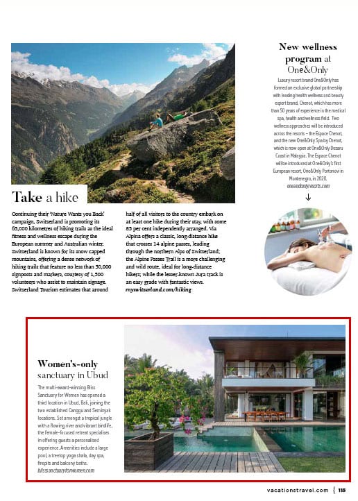 Vacations and Travel Magazine: Spa and Wellness featuring Bali's Bliss Sanctuary for Women