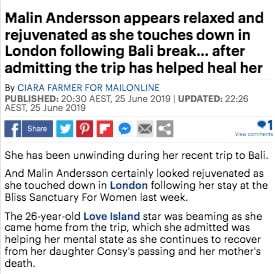 Malin Andersson Daily Mail stay at Bliss Bali retreat