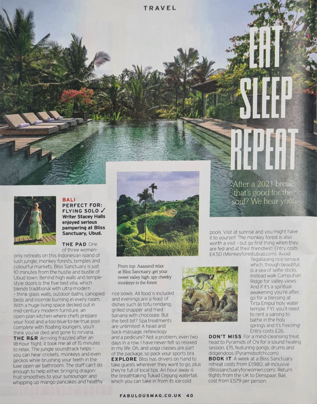 Fabulous Magazine featuring Bliss Bali retreat Ubud