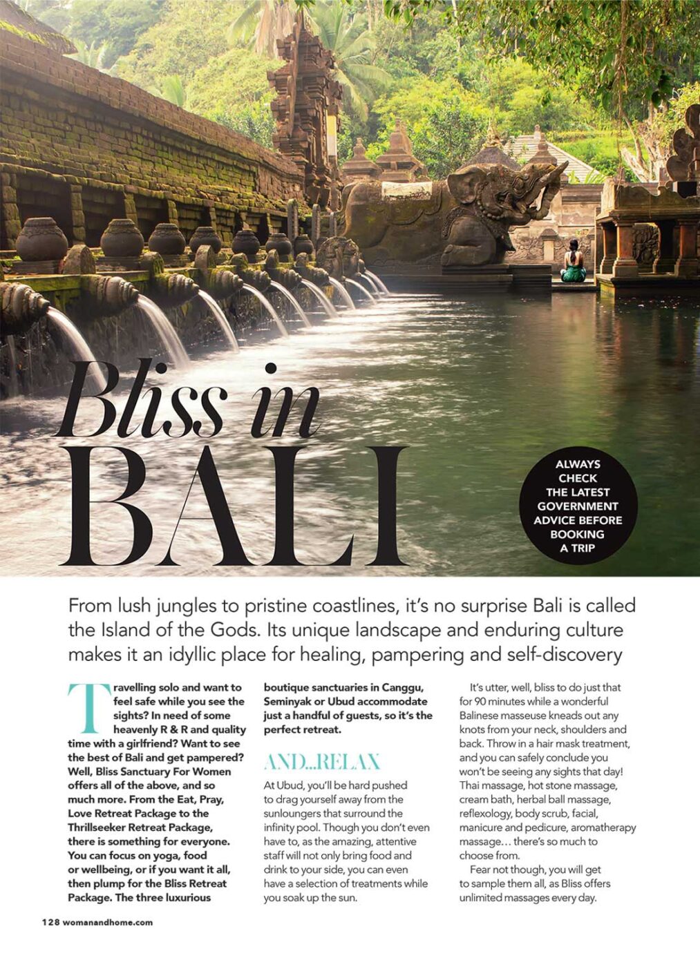 Bliss Sanctuary for Women featured in Woman & Home Magazine